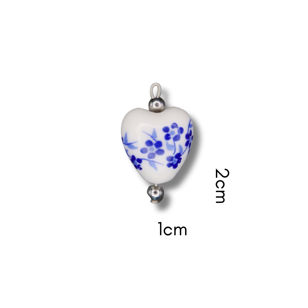 Blue Ceramic Heart Charm (Silver or Gold) compatible with necklaces