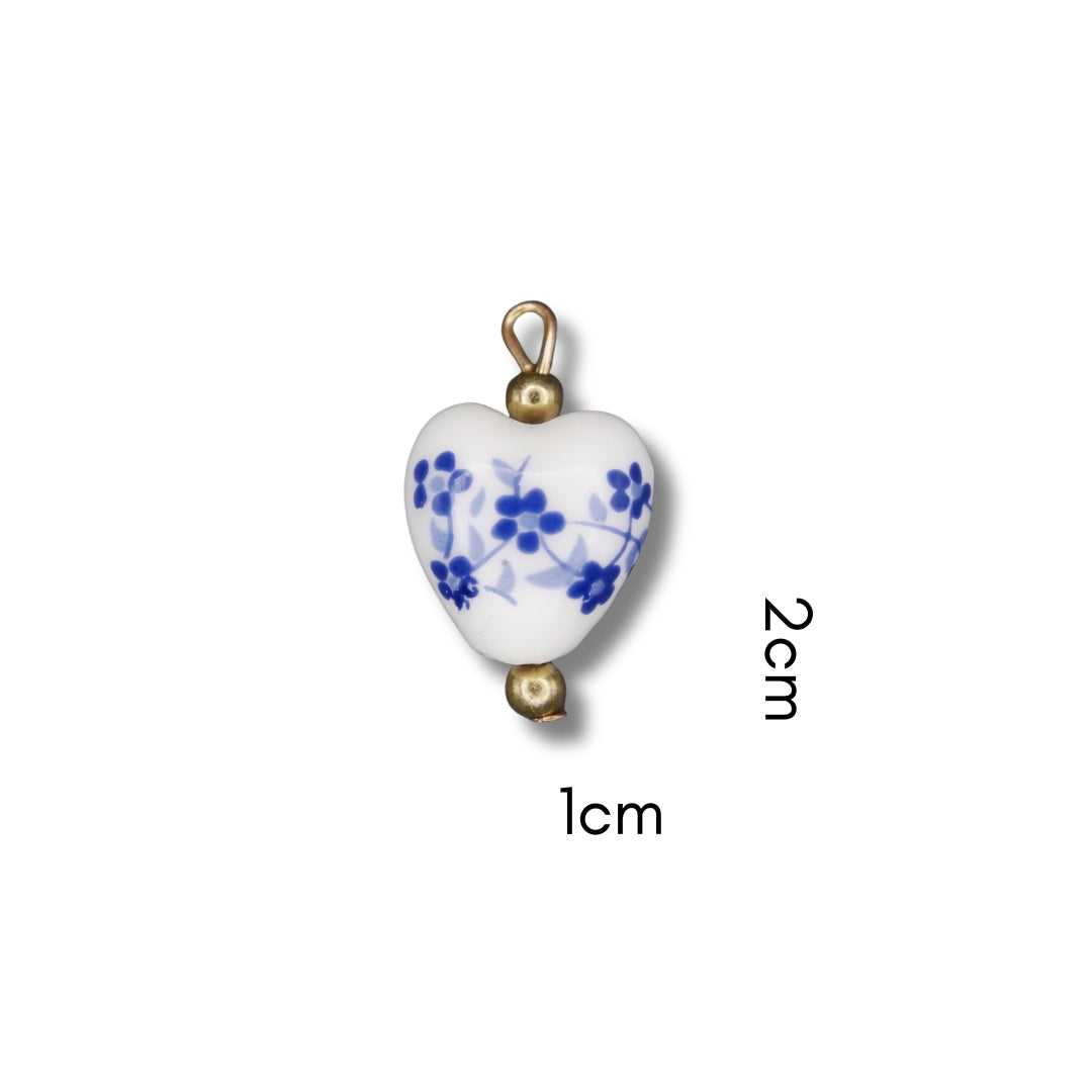 Blue Ceramic Heart Charm (Silver or Gold) compatible with necklaces