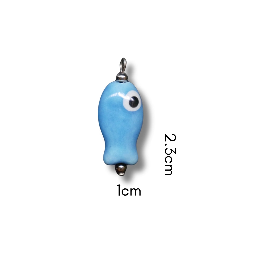 Blue Ceramic Fish Charm (Silver or Gold) compatible with necklaces