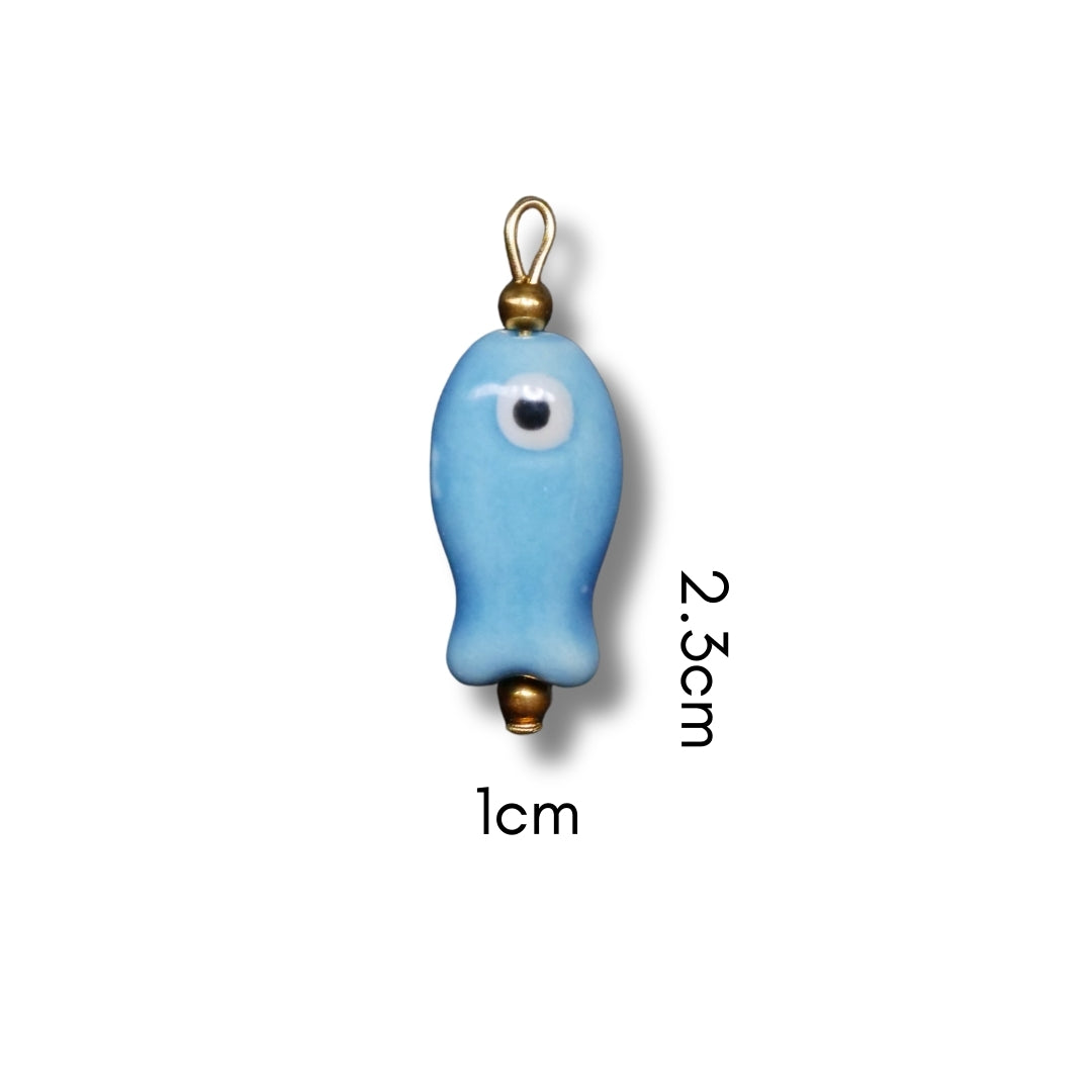 Blue Ceramic Fish Charm (Silver or Gold) compatible with necklaces