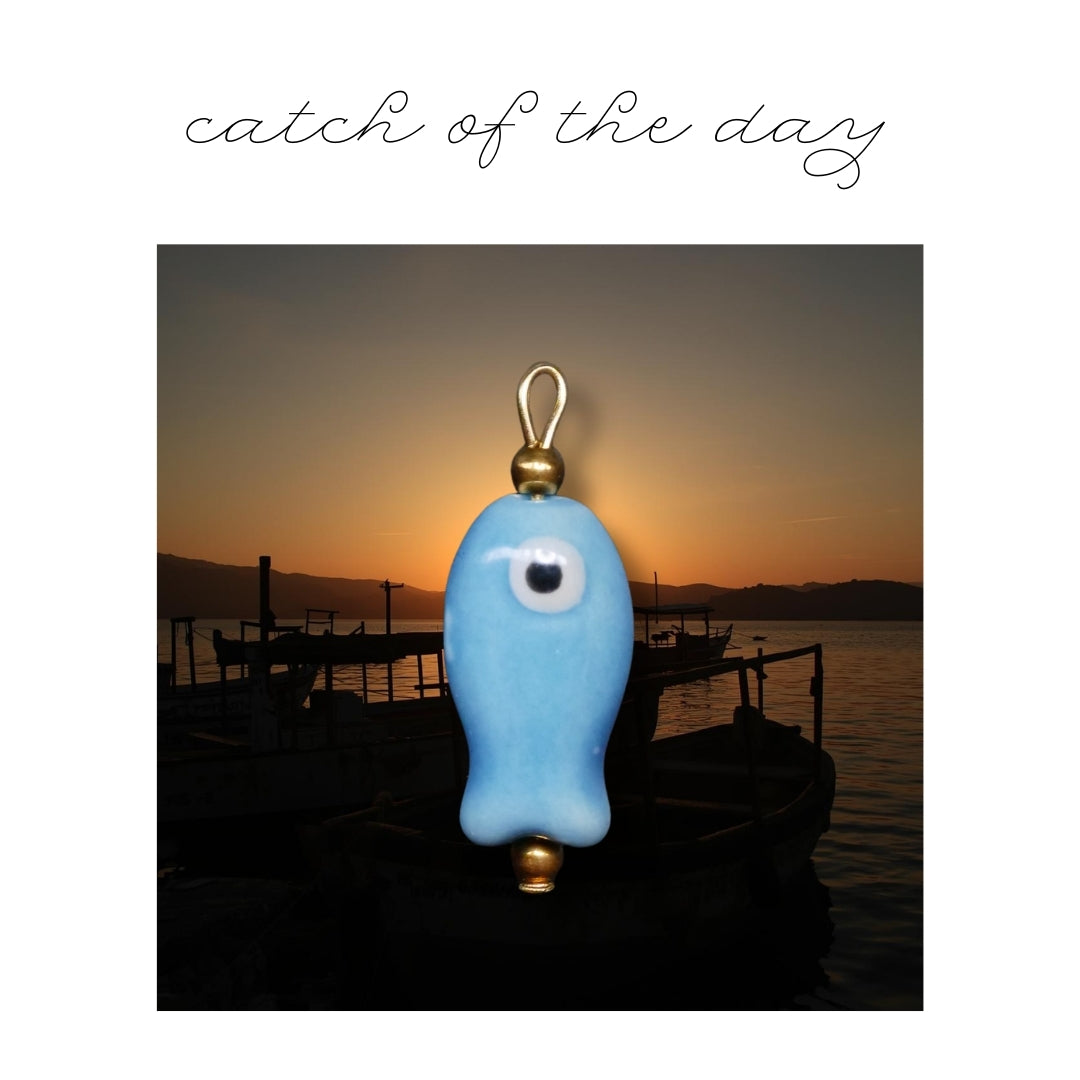 Blue Ceramic Fish Charm (Silver or Gold) compatible with necklaces