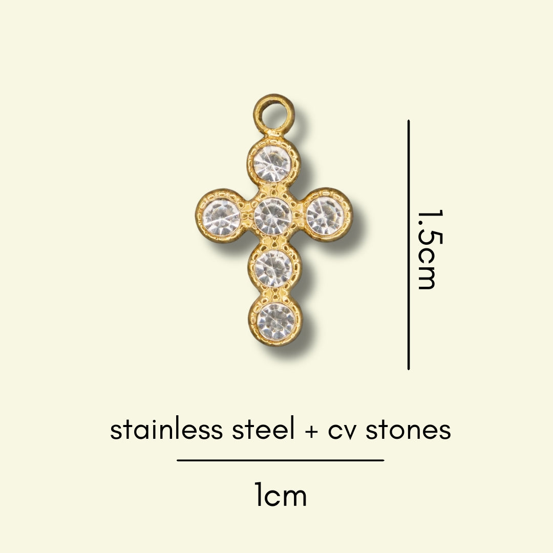 Cross with CV Stones Charm (Silver or Gold) compatible with our necklaces