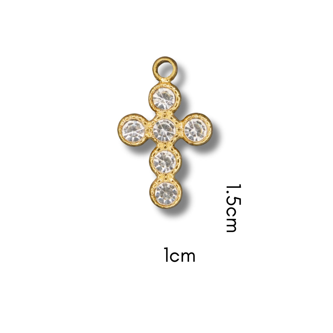 Cross with CV Stones Charm (Silver or Gold) compatible with our necklaces