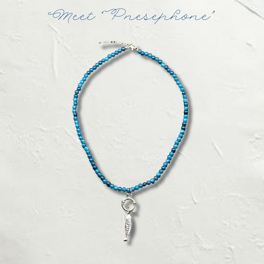Blue Beaded Fish Necklace with Hoop