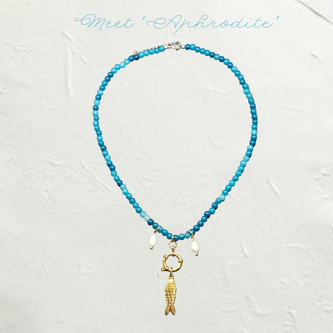 Fish Necklace with Stone, Pearls & Hoop