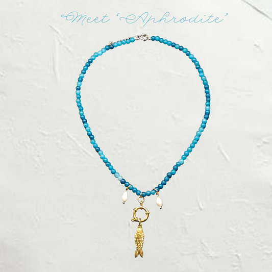 Fish Necklace with Stone, Pearls & Hoop