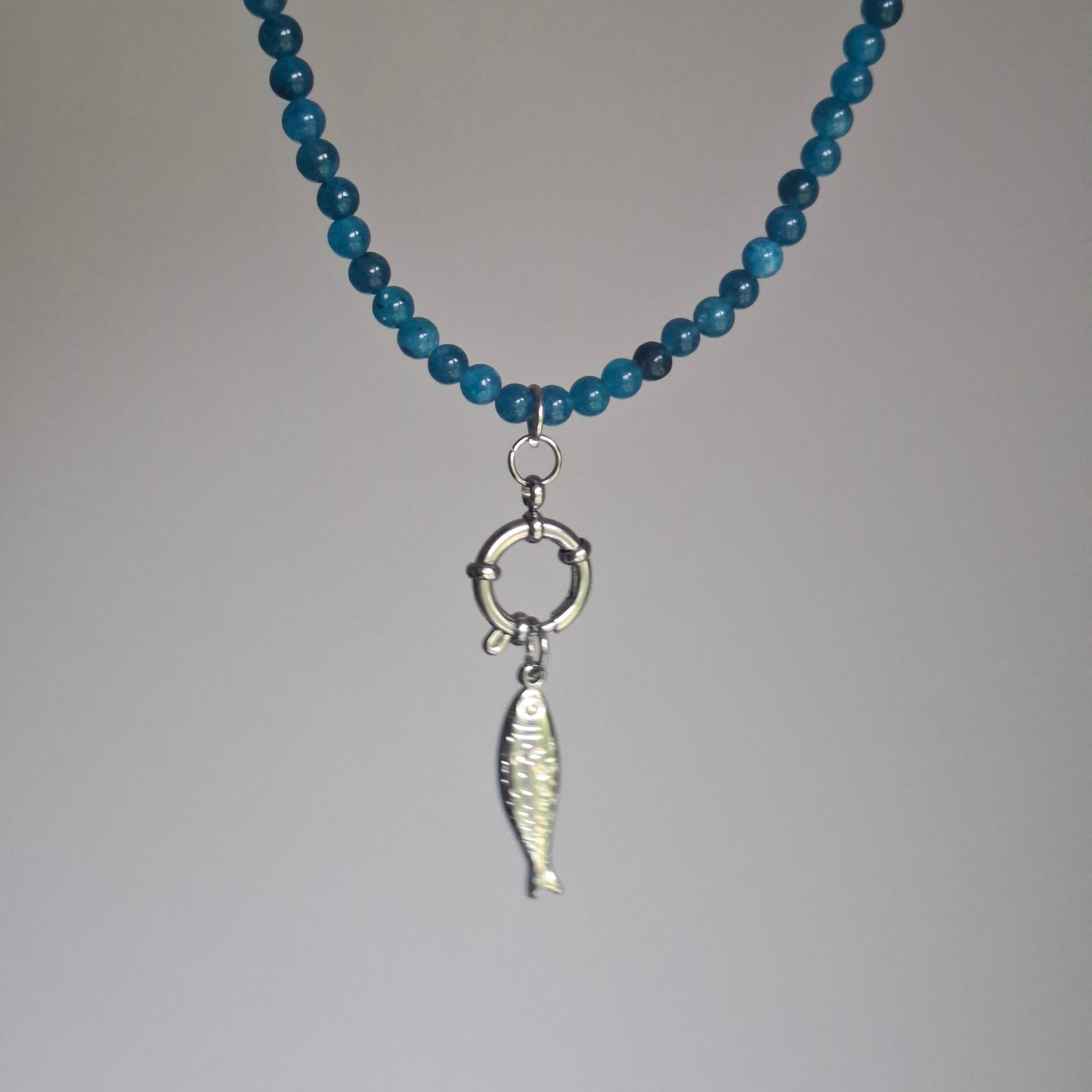 Blue Beaded Fish Necklace with Hoop