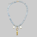 Blue Beaded Fish Necklace with Pearls & Hoop