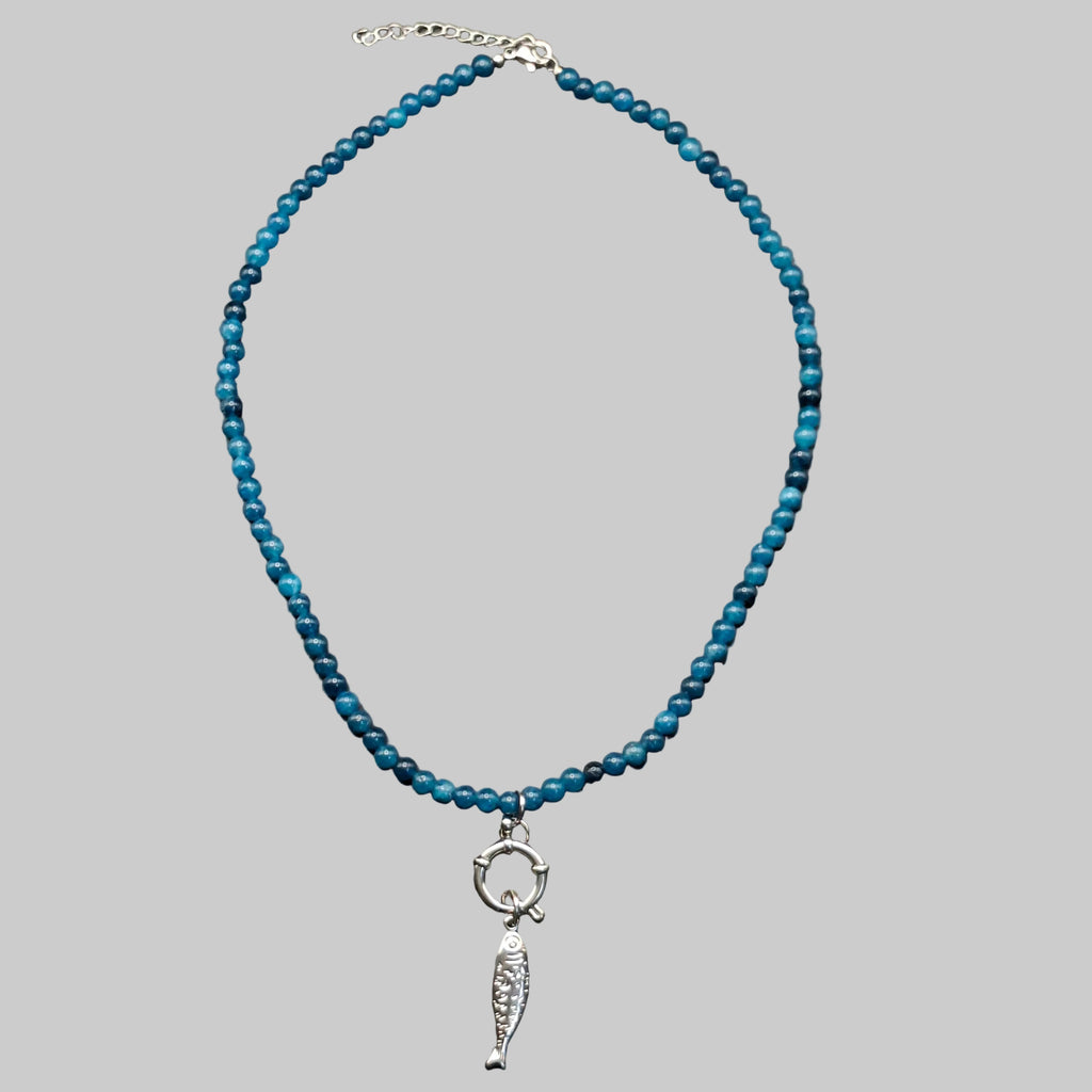 Blue Beaded Fish Necklace with Hoop